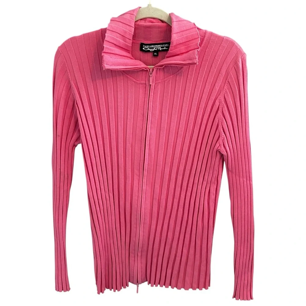 Cheryl Nash Windridge Women’s Pink Ribbed Zip-Up Top ‎ Sz XL